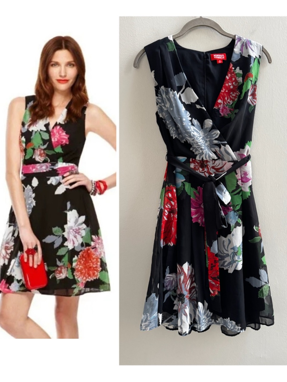 KIRNA ZABETE x TARGET Black Floral V-Neck Sleeveless Tie Waist Dress Size 10
